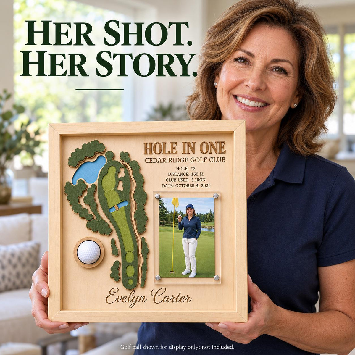 Hole in One Golf Ball Display – Personalized 3D Golf Course Map Shadow Box