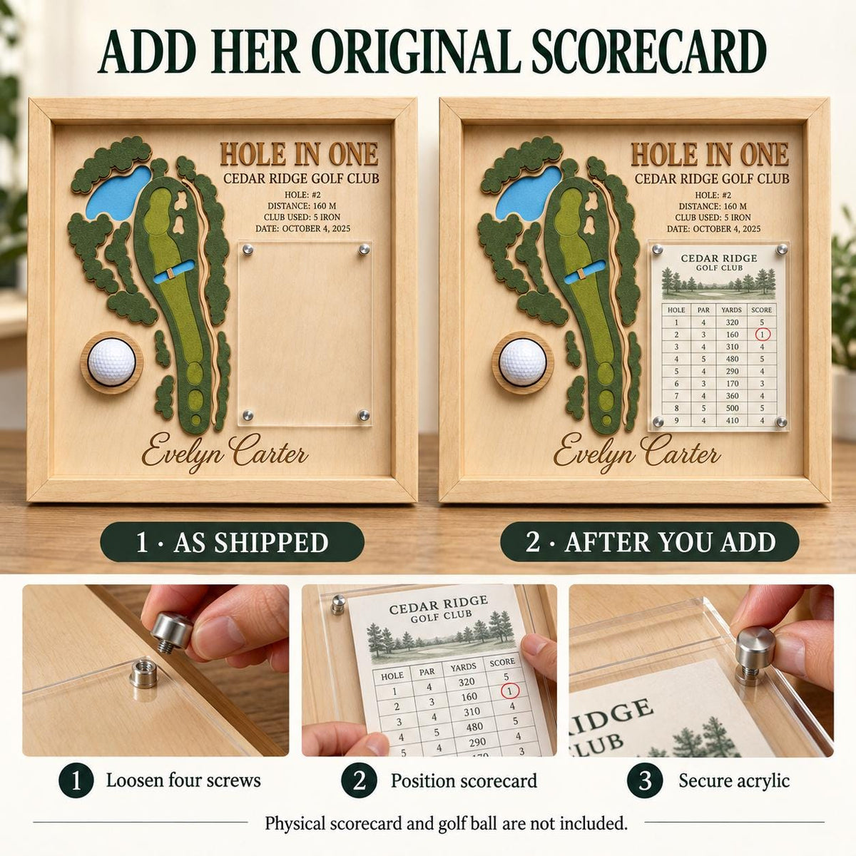 Hole in One Golf Ball Display – Personalized 3D Golf Course Map Shadow Box