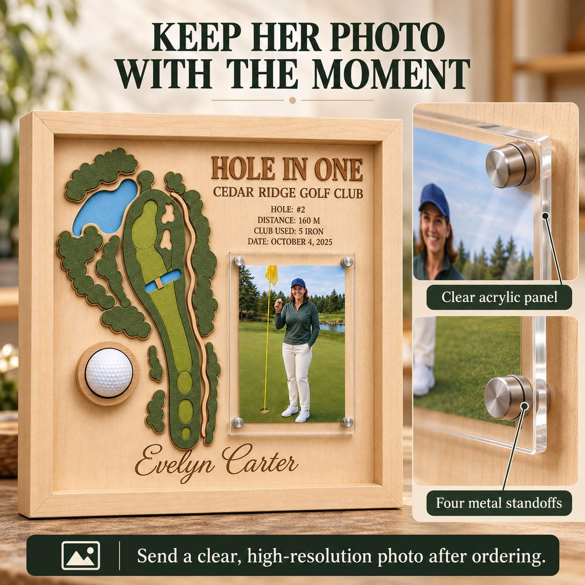 Hole in One Golf Ball Display – Personalized 3D Golf Course Map Shadow Box