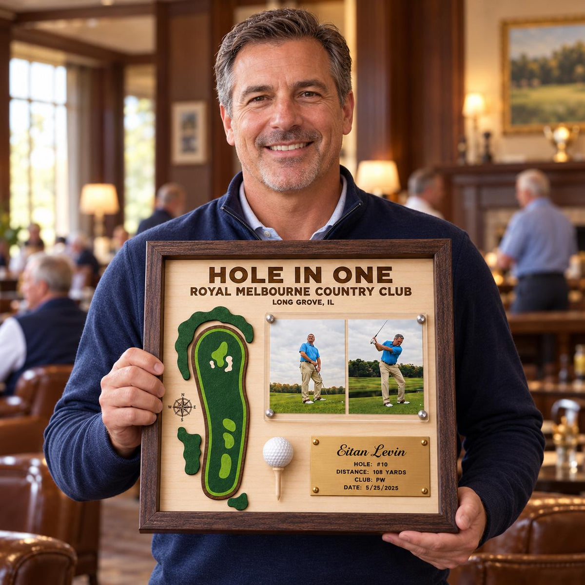 Golf scorecard frame with photo – golfer holding his framed scorecard