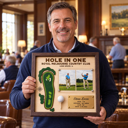 Golf scorecard frame with photo – golfer holding his framed scorecard