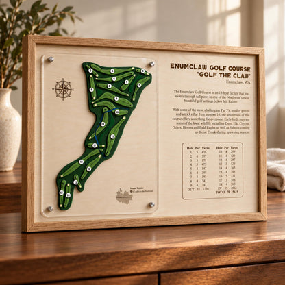 Corporate golf gift course map – framed plaque on a clubhouse wall