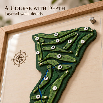 Corporate golf gift course map – raised wood holes with hole numbers