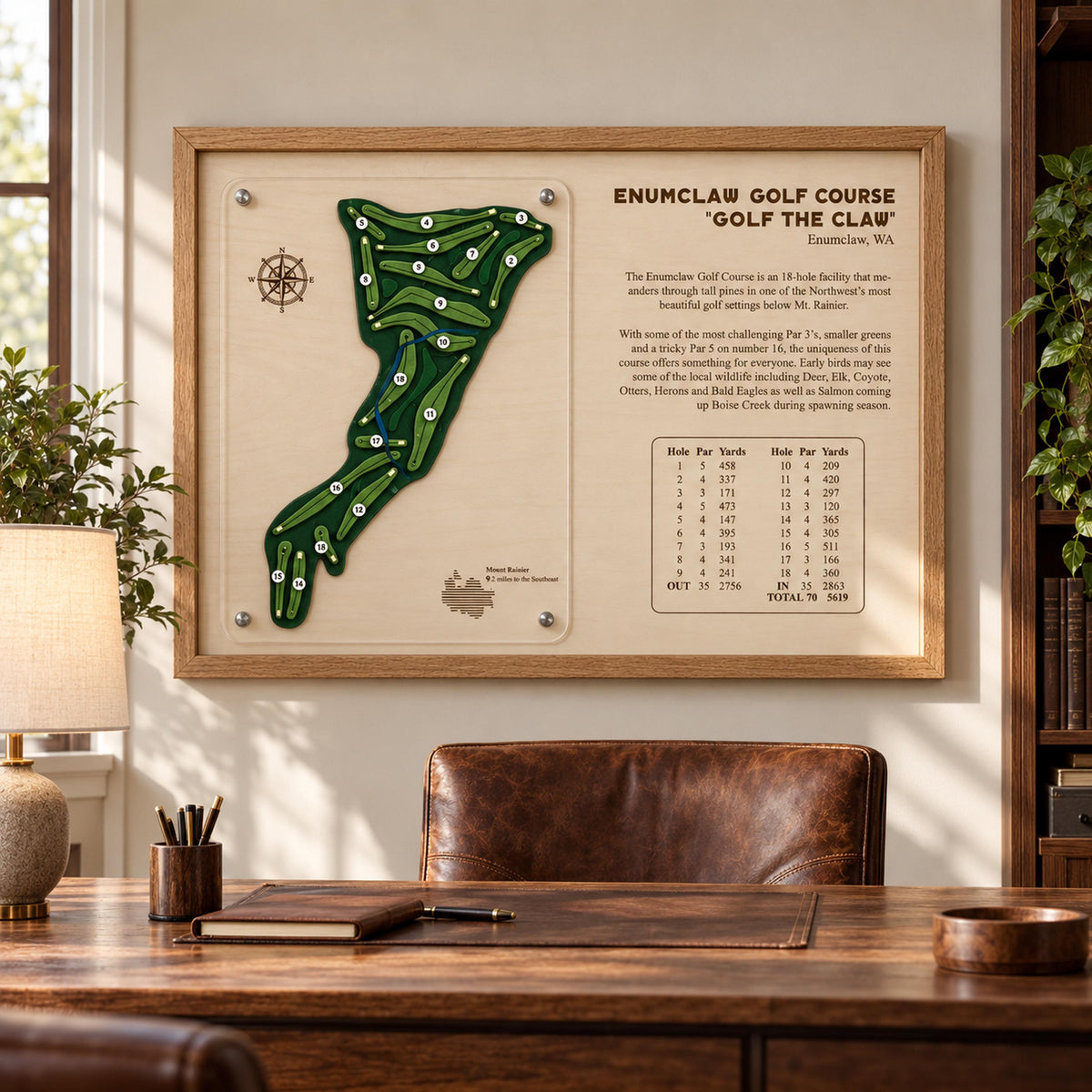 Corporate golf gift course map – displayed in a clubhouse lounge