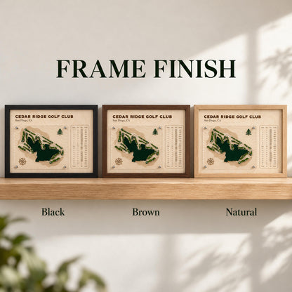 Golf retirement gift course map – black, brown and natural frame finish
