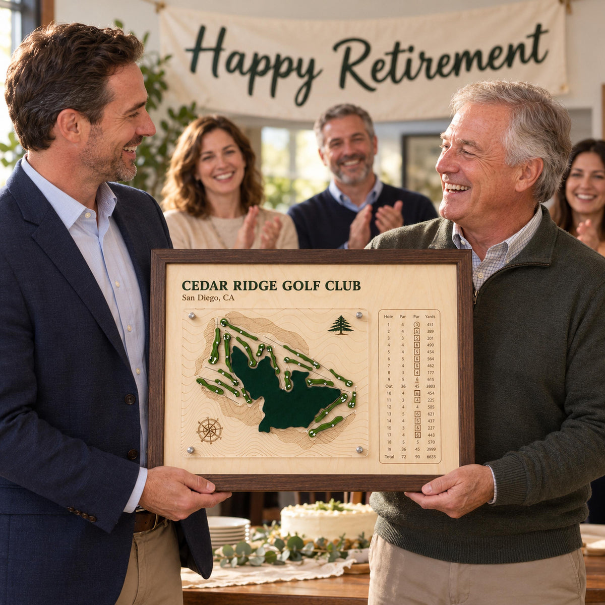 Golf retirement gift course map – presented at a retirement party