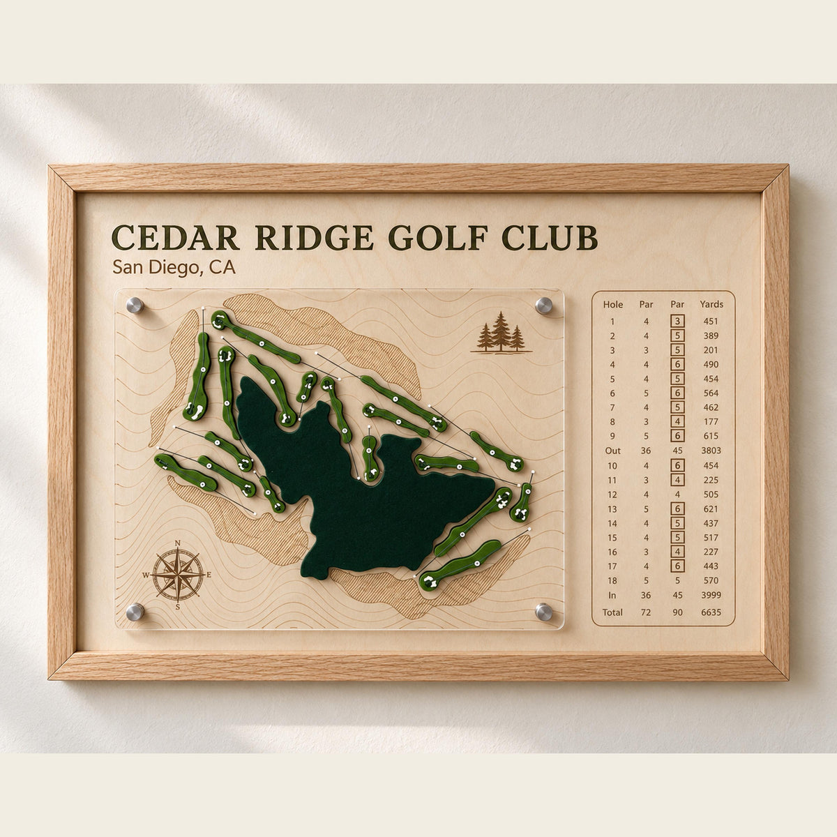 Golf retirement gift course map – 3D map in natural frame