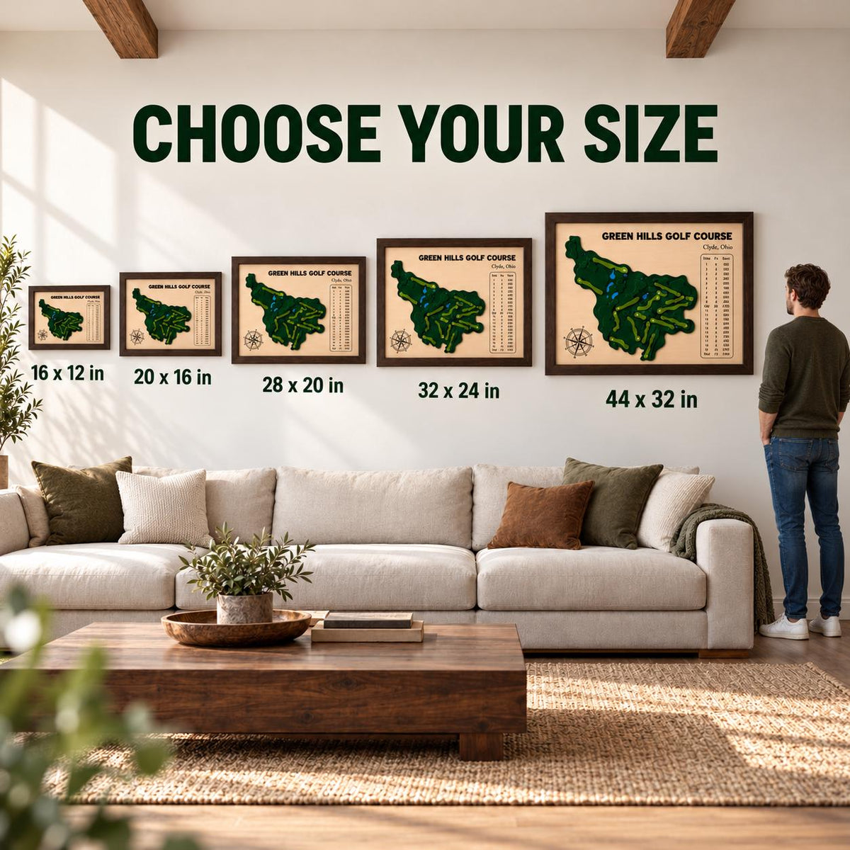 Personalized home golf course map – choose your size