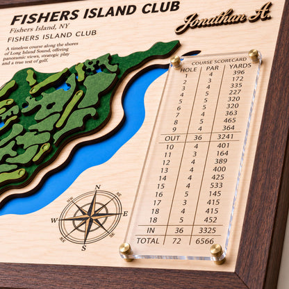 Golf simulator room decor course map – engraved scorecard and compass rose