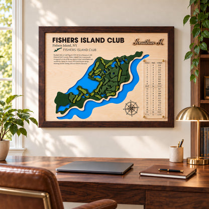 Golf simulator room decor course map – on a desk shelf