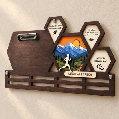 Hexagon race bib and medal holder – empty board before medals