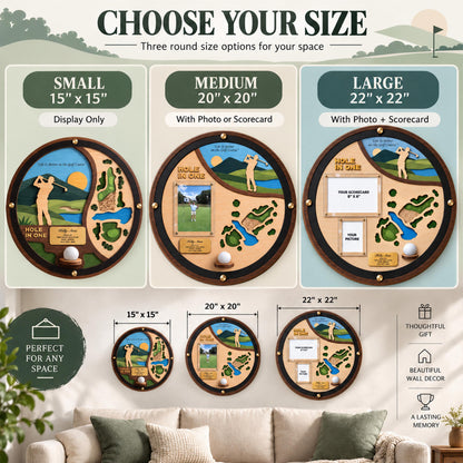 Round hole in one wall display – small, medium and large size comparison